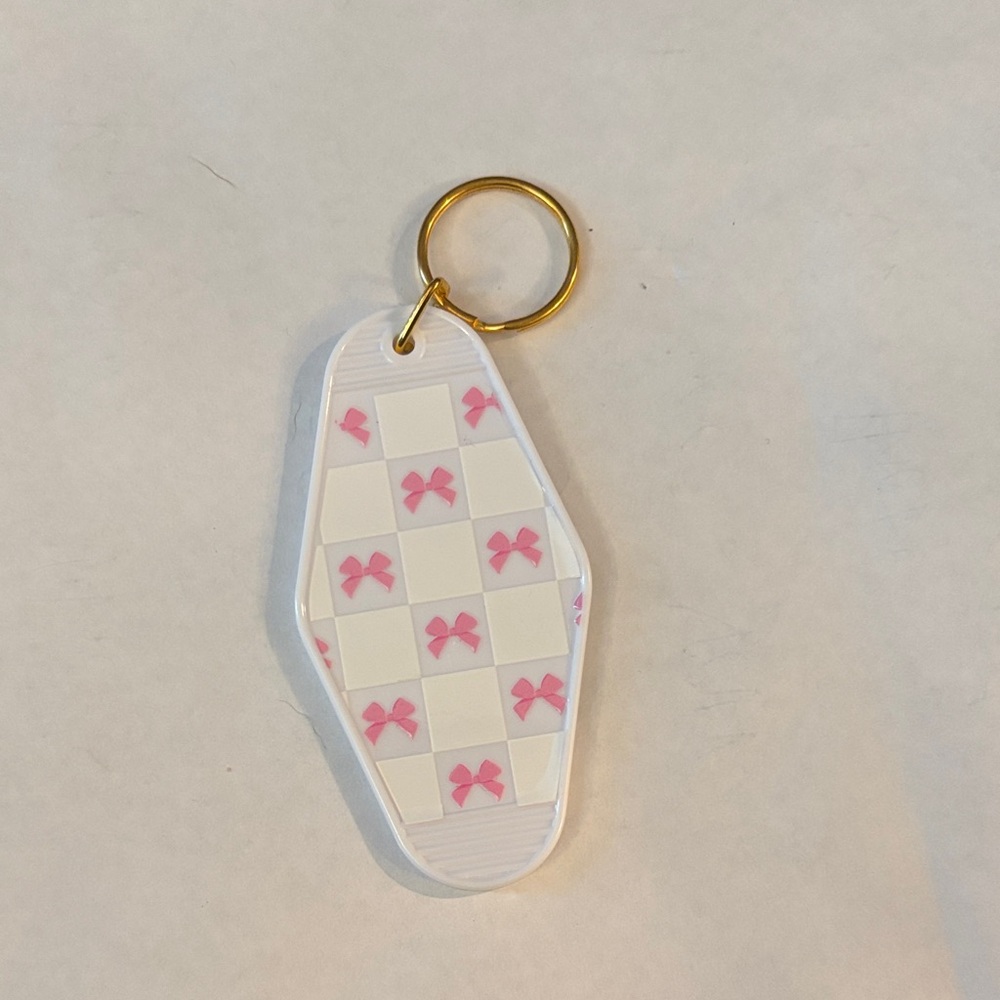 Coquette checkered hotel style keychain